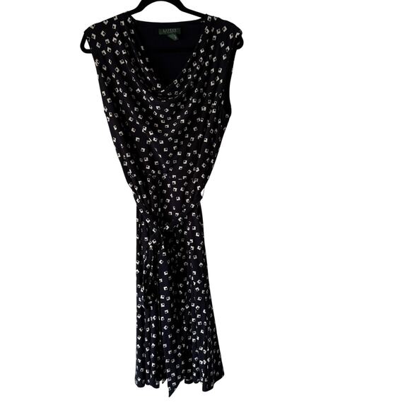 Lauren Ralph Lauren Dress Womens 16 Geometric‎ Print Sleeveless Belted Sheath - Picture 1 of 10
